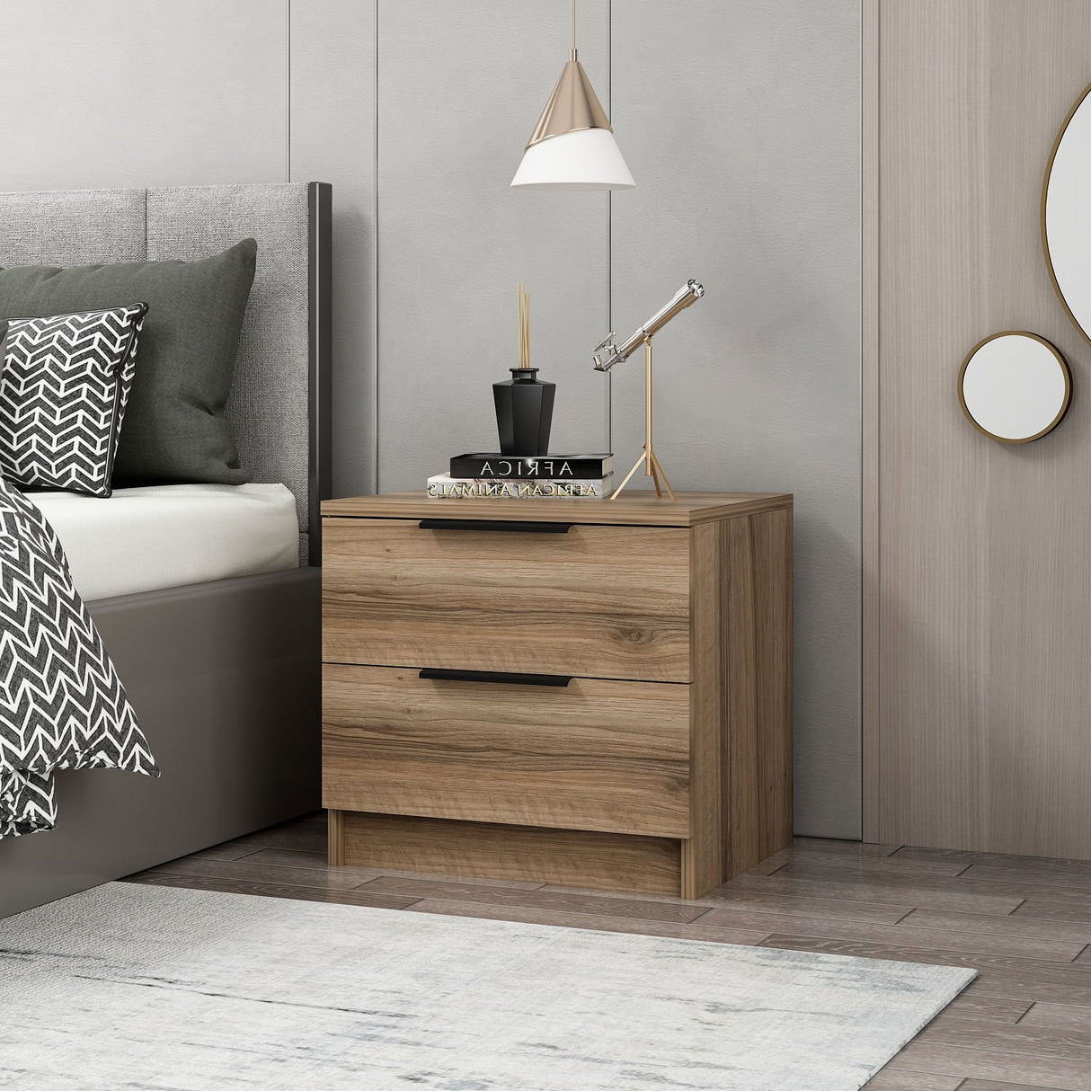 Bedside table Kala plus walnut melamine 54x40x47 cm