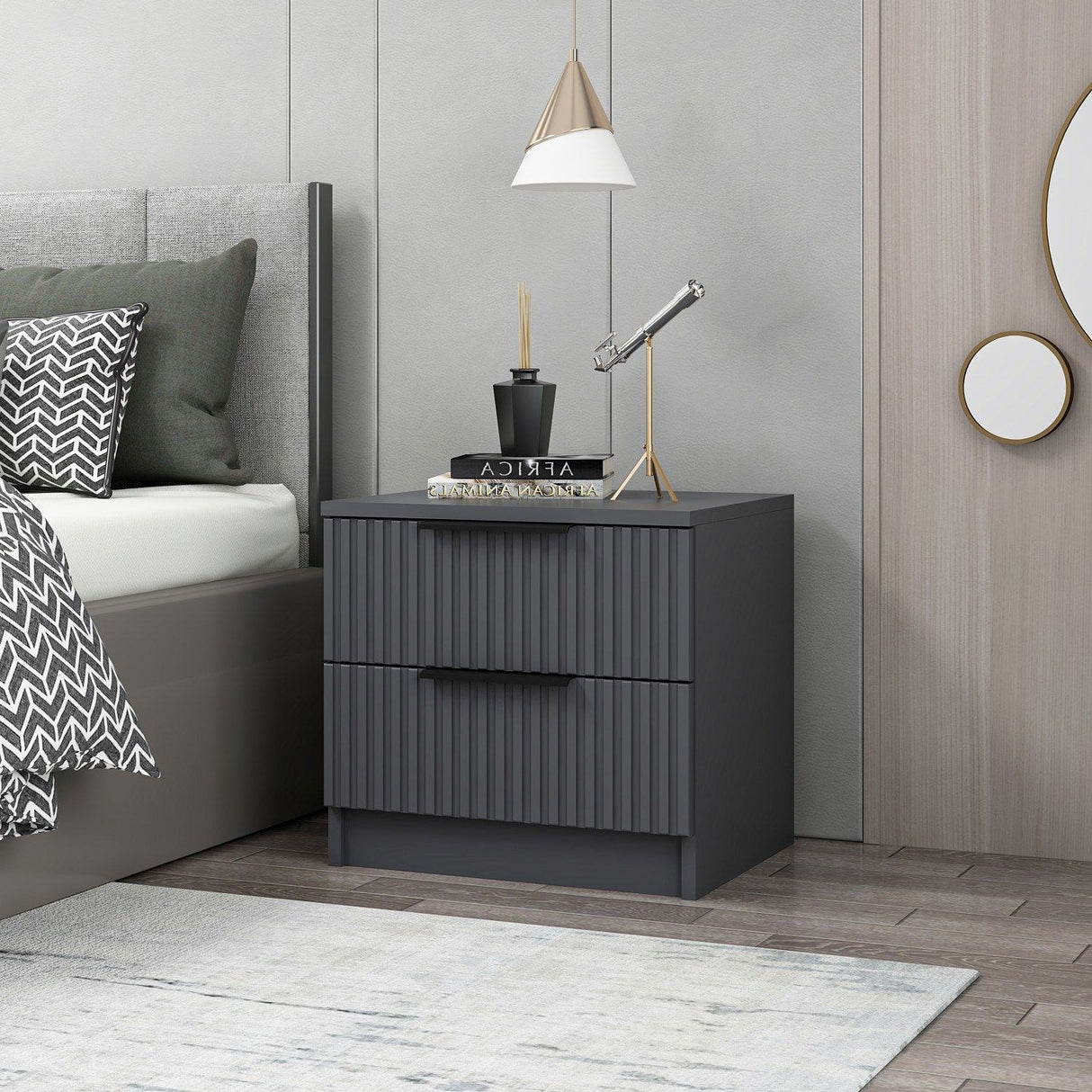 Bedside table Kala Plus Anthracite Melamine 50x47x40 cm