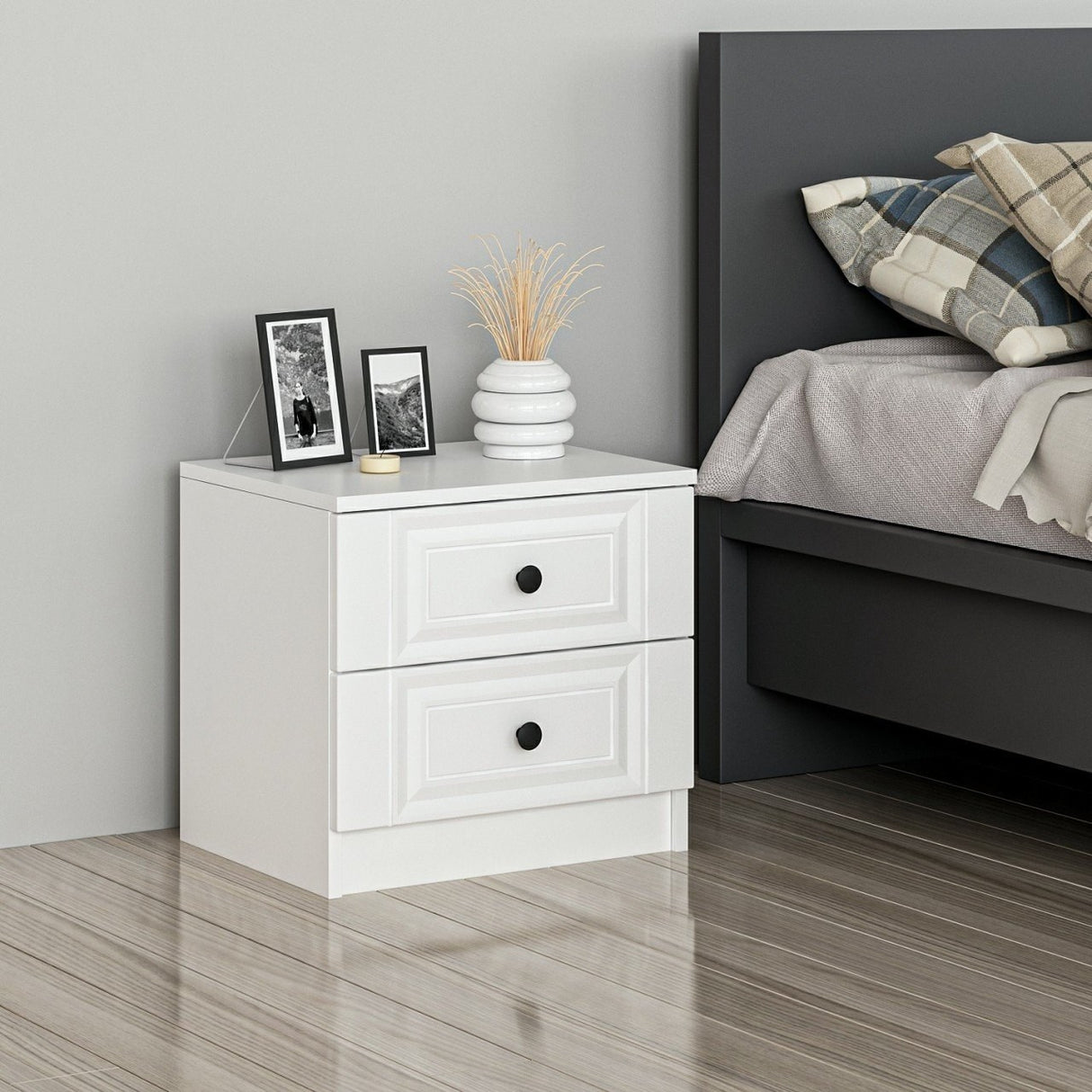 Bedside table bare white melamine 50x47x40 cm