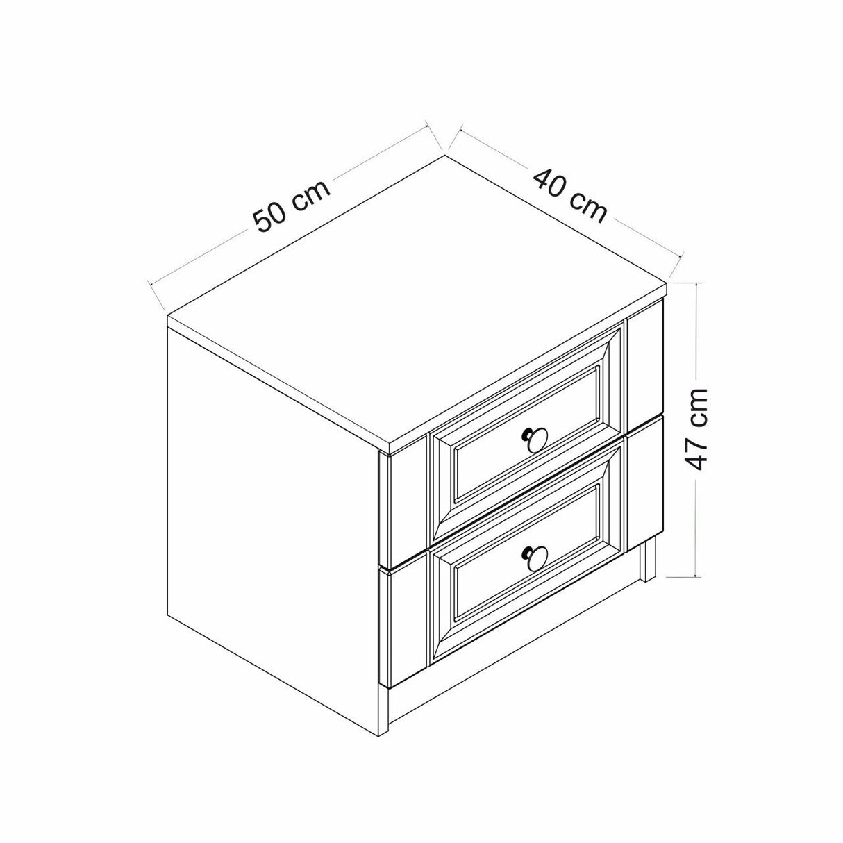 Bedside table bare white melamine 50x47x40 cm