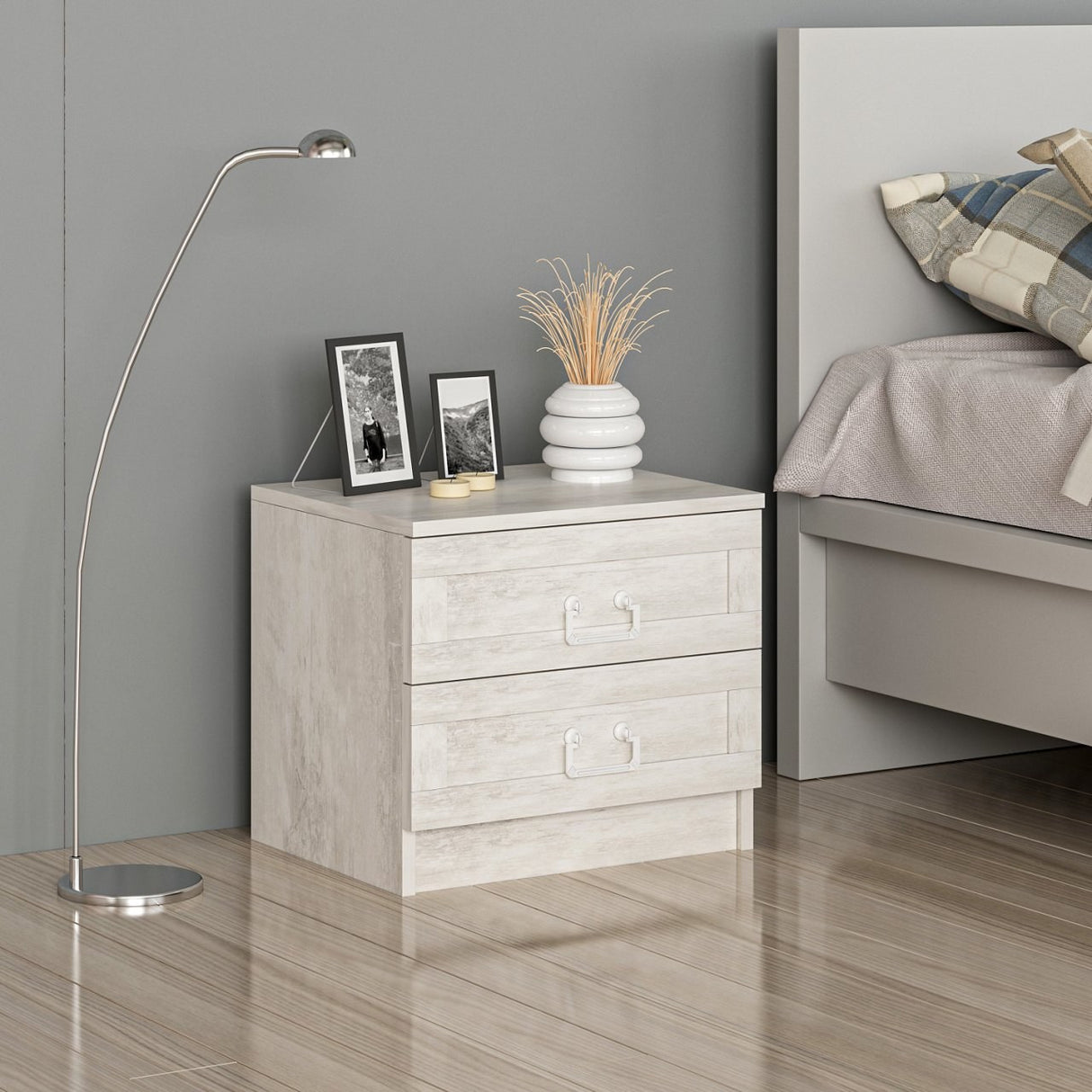 Bedside table Bare white melamine 54x40x47 cm