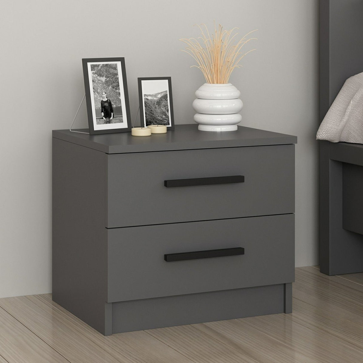 Bedside table Bare Anthracite Melamine 50x40x47 cm