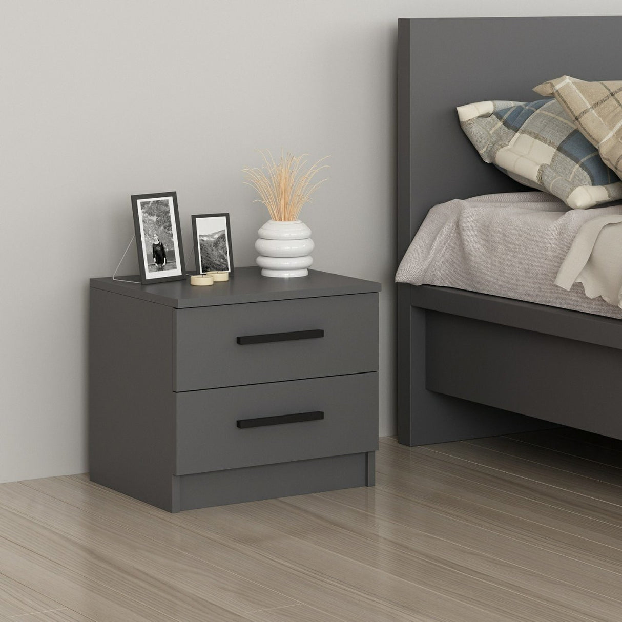 Bedside table Bare Anthracite Melamine 50x40x47 cm