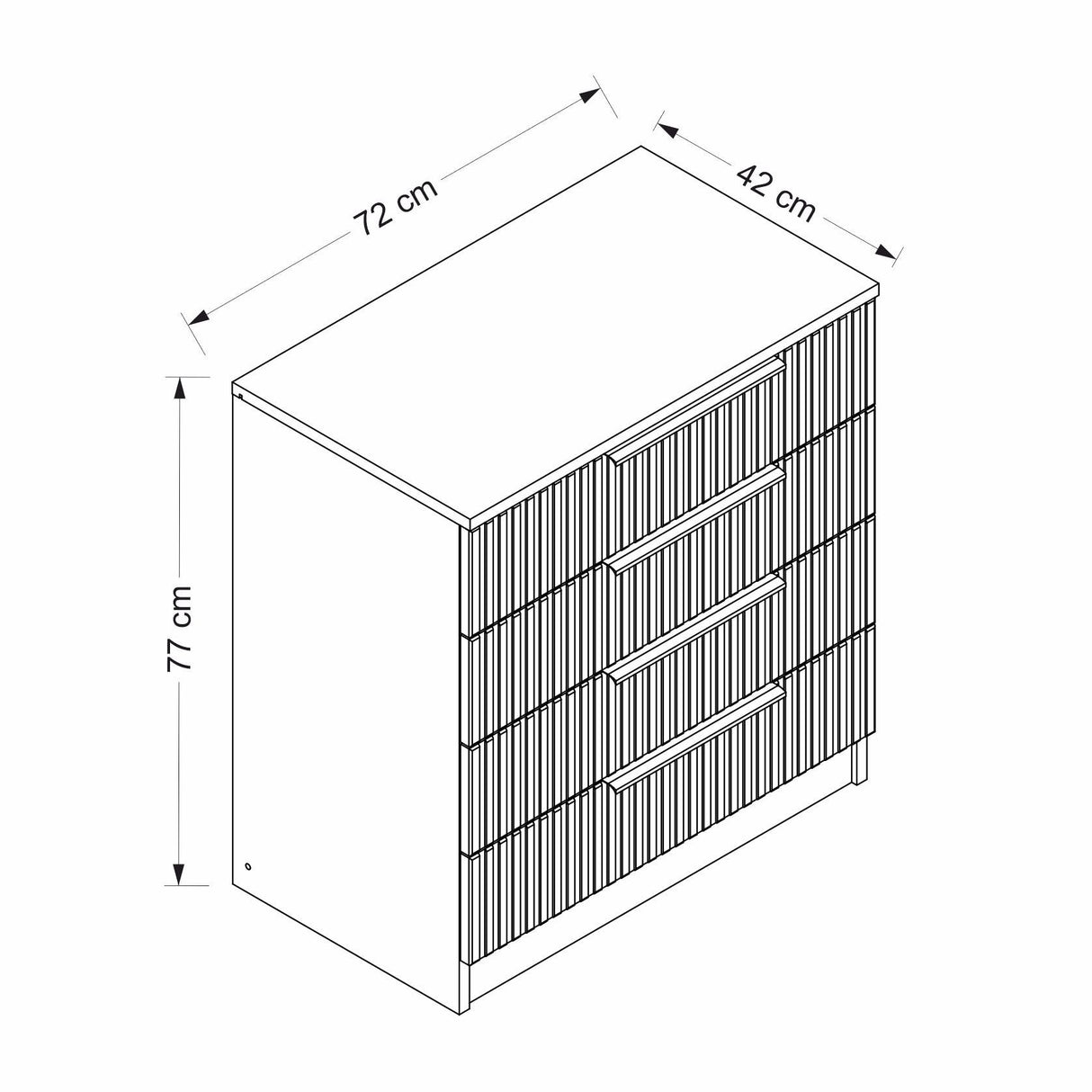 Chest of drawers bare white melamine 72x77x42 cm