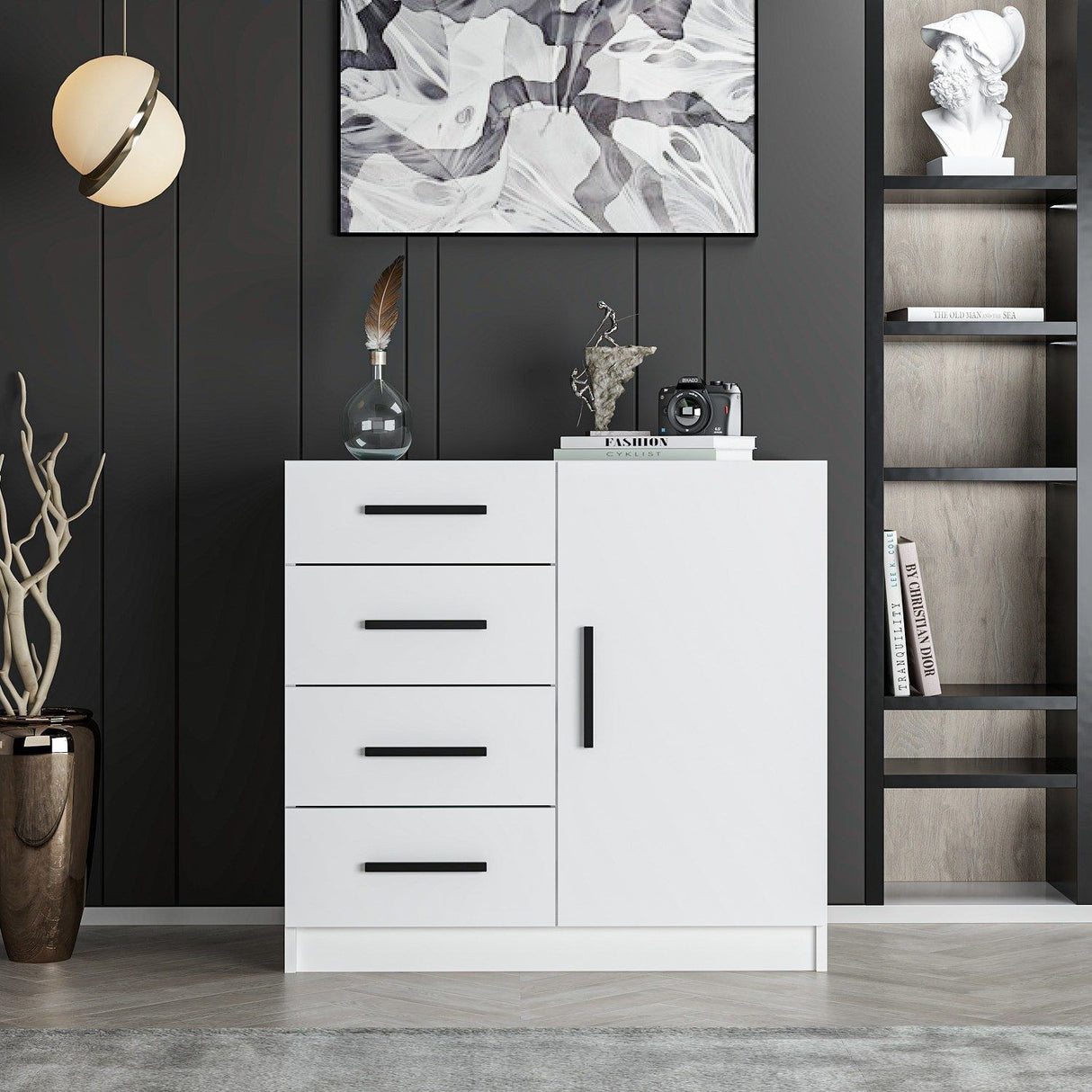 Chest of drawers bare white melamine 90x85x47 cm