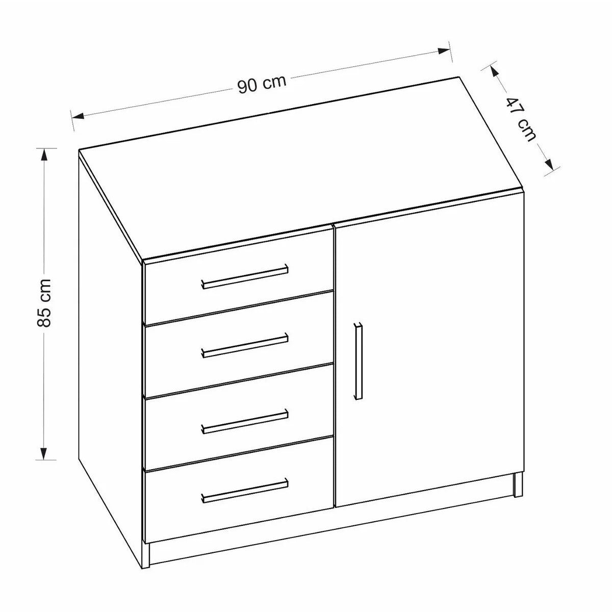 Chest of drawers bare white melamine 90x85x47 cm