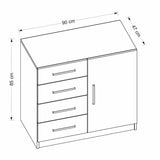 Chest of drawers bare white melamine 90x85x47 cm