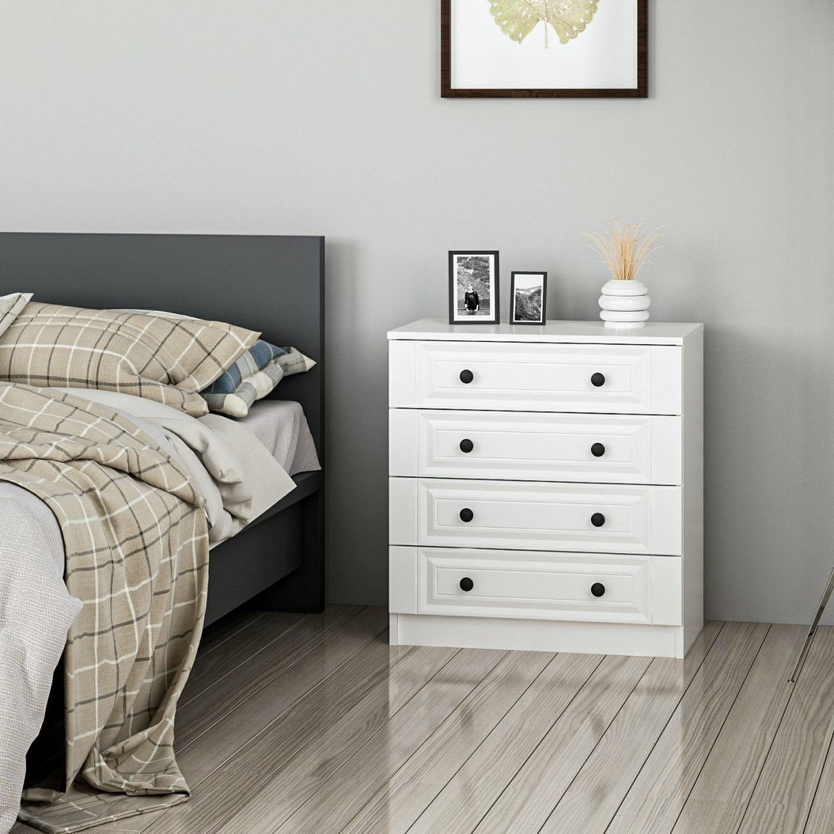 Chest of drawers bare white with buttons melamine 72x77x42 cm