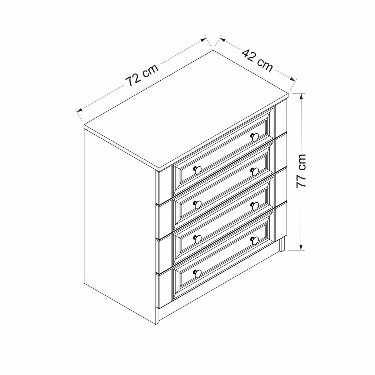 Chest of drawers bare white with buttons melamine 72x77x42 cm