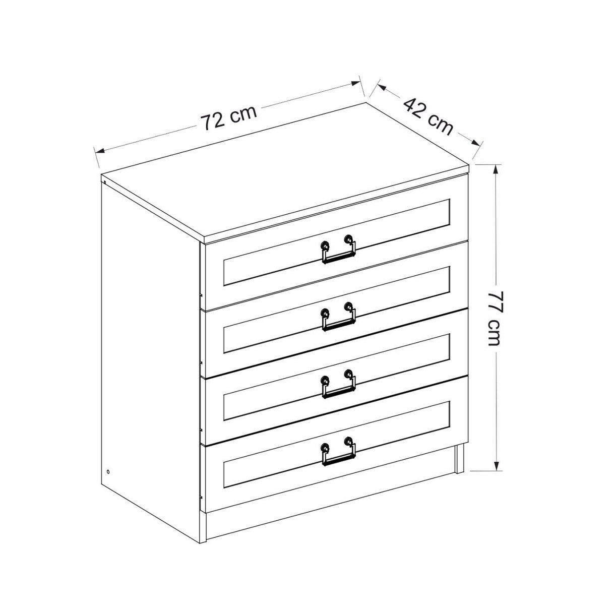 Chest of drawers bare white melamine 72x42x77 cm