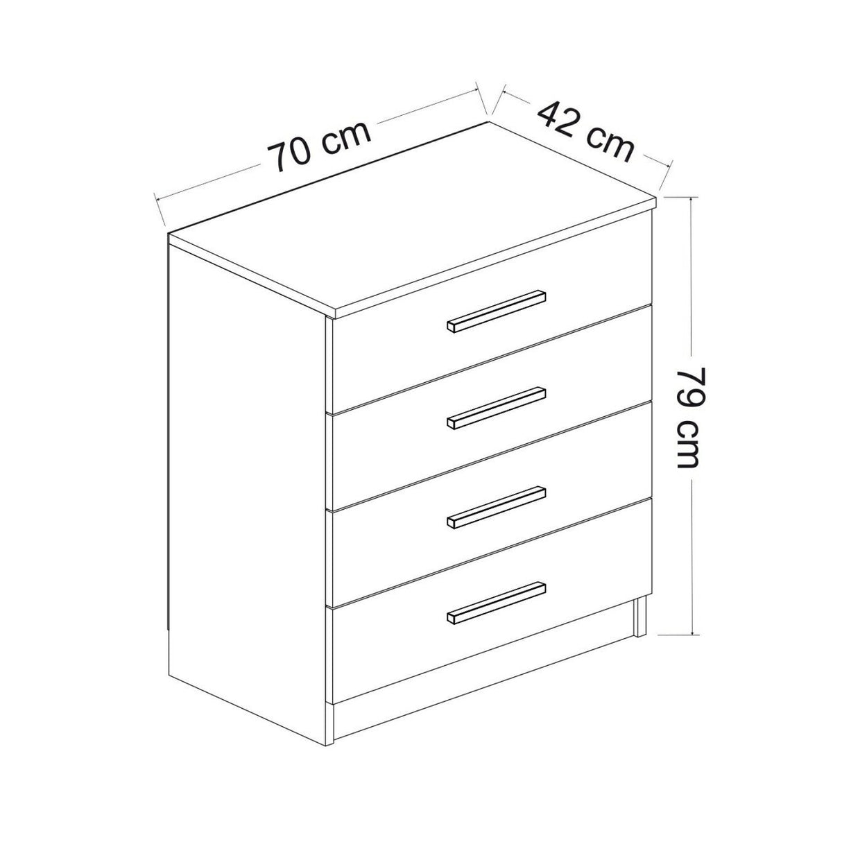 Chest of drawers bare white melamine 70x42x79 cm