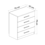 Chest of drawers bare white melamine 70x42x79 cm