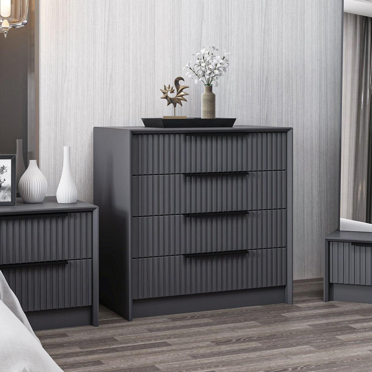 Chest of drawers bare luxury anthracite melamine 70x77x45 cm