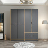 Wardrobe Elina Anthracite Gold Melamine 185x208x52 cm