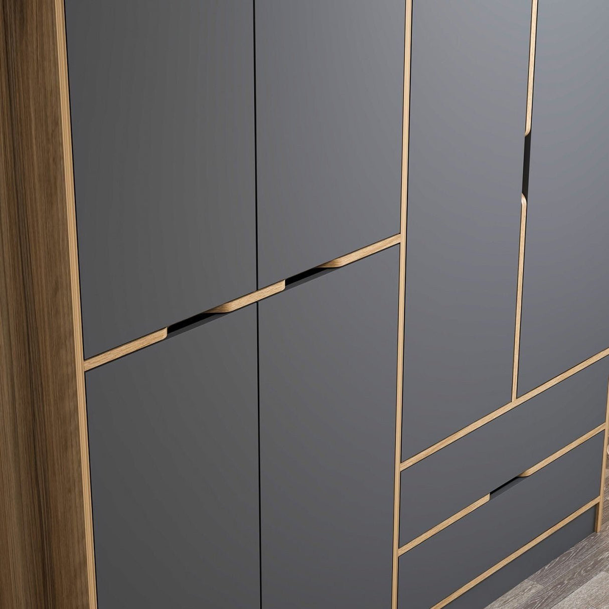 Wardrobe Elina Anthracite Gold Melamine 185x208x52 cm