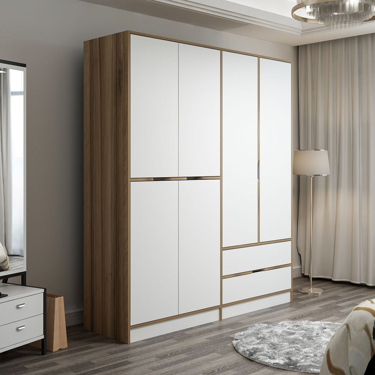 Wardrobe Elina White Gold Melamine 185x208x52 cm