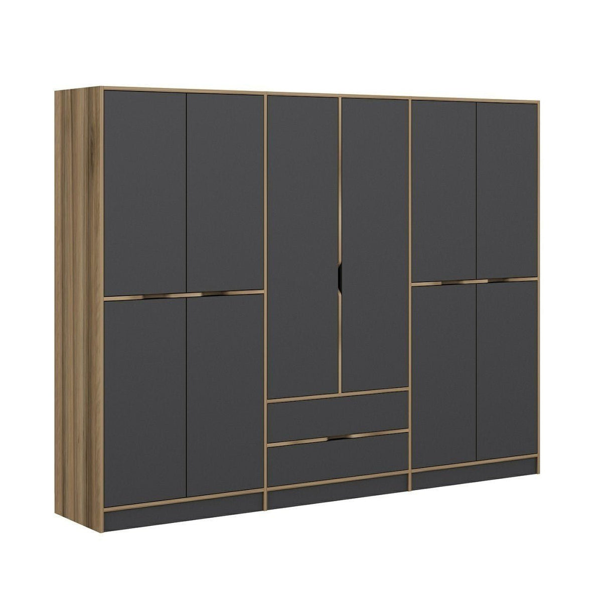 Wardrobe Elina Anthracite Gold Melamine 277x208x52 cm