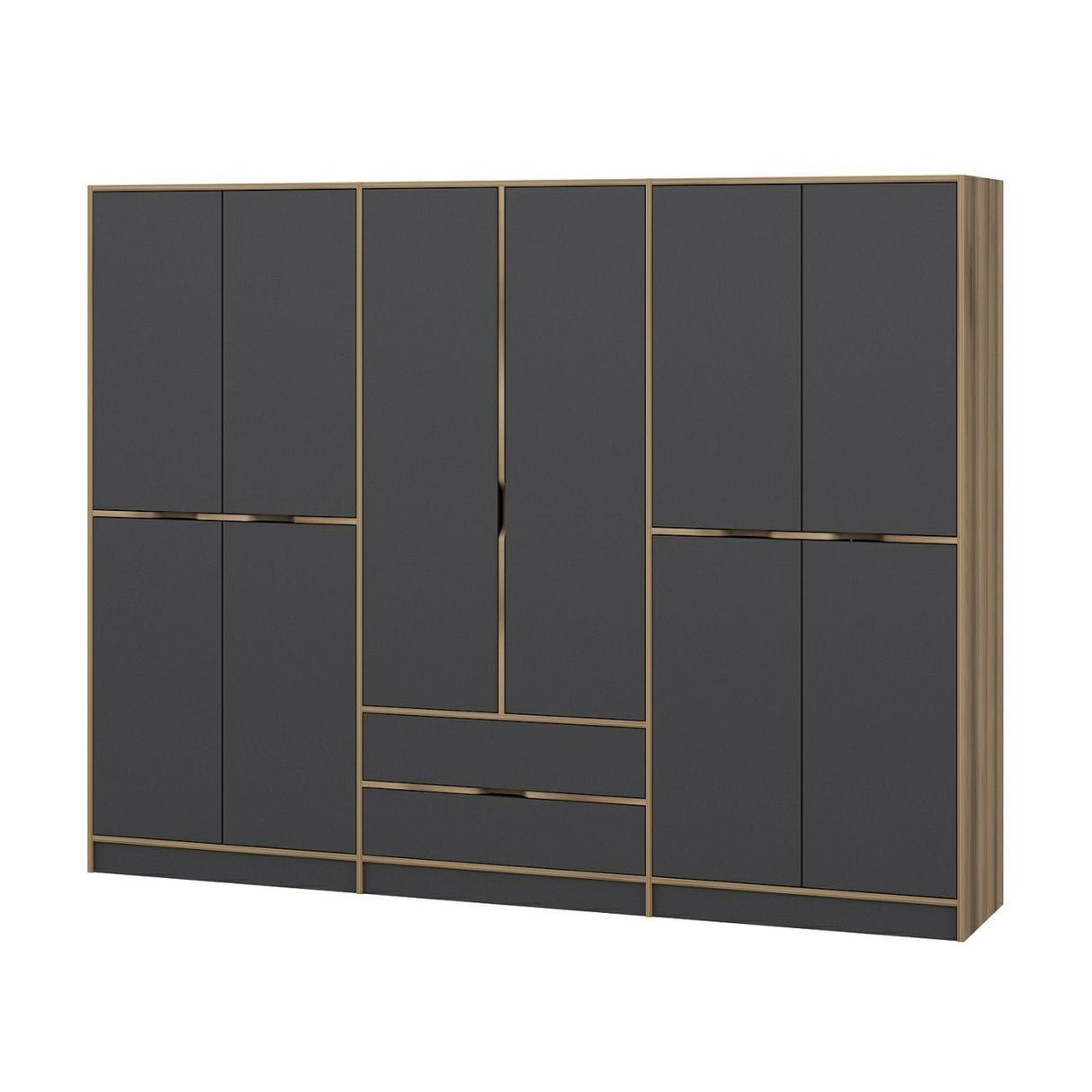 Wardrobe Elina Anthracite Gold Melamine 277x208x52 cm