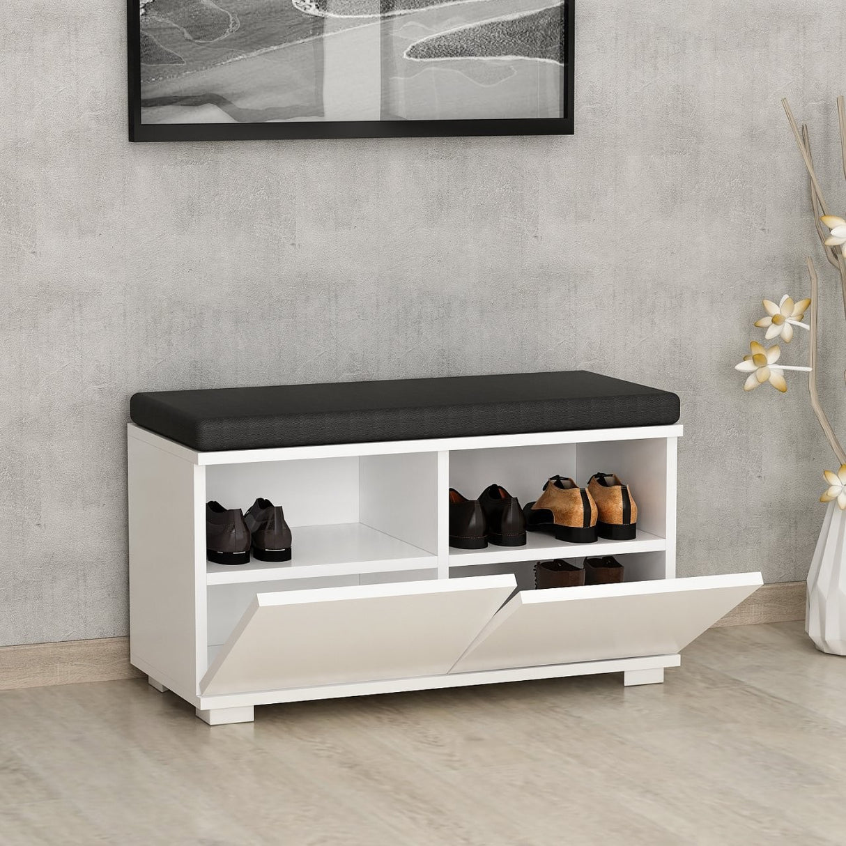 Shoe cabinet Drago white melamine 80x42x35 cm