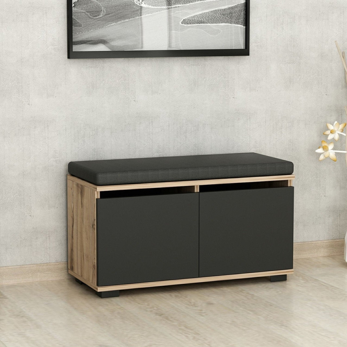 Shoe cabinet Drago walnut black melamine 80x42x35 cm