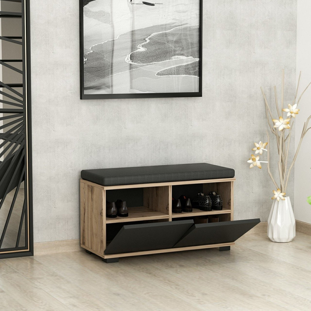 Shoe cabinet Drago walnut black melamine 80x42x35 cm