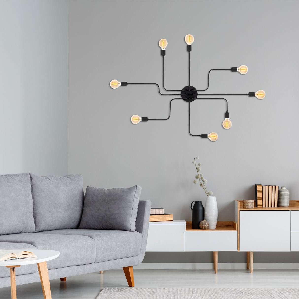 Hanglamp 8-lichts L Zwart Metaal Striker