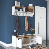 Furniture set Coat rack - Shoe cabinet - White-Walnut Melamine 