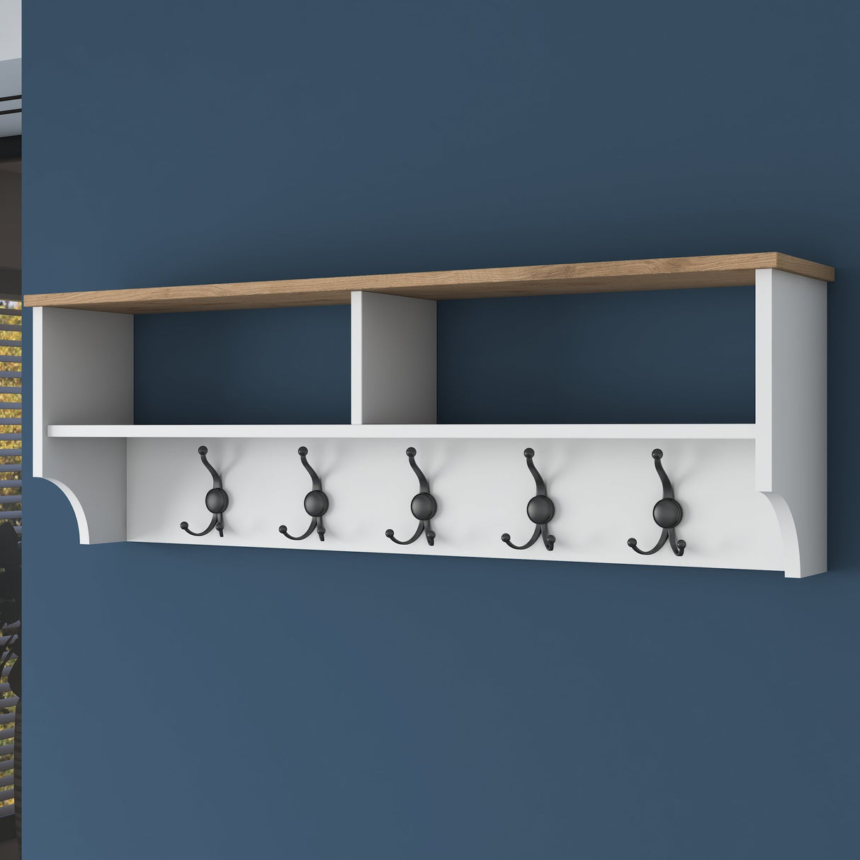 Coat rack Hally White 15-hooks - Two compartments 