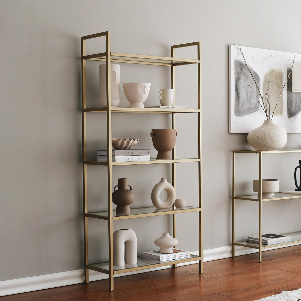 Bookcase Veneto Gold Glass 80x165x30 cm