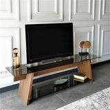 TV Furniture Coral Walnut Black Glass 158x45x40 CM