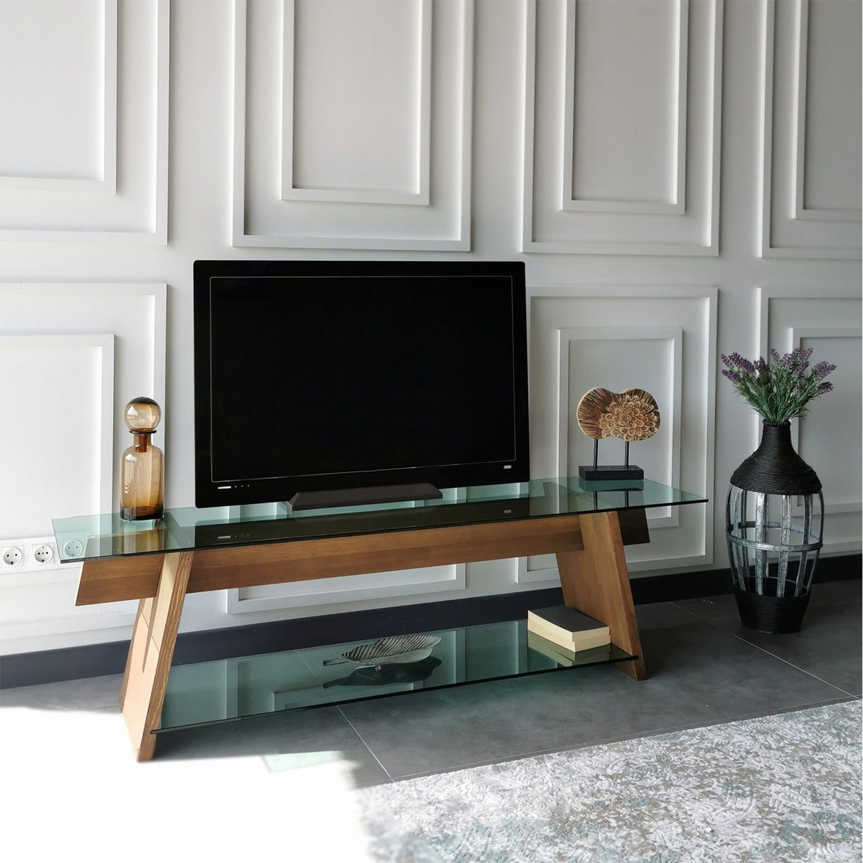 TV Furniture Coral Walnut Green Glass 158x45x40 cm