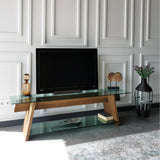 TV Furniture Coral Walnut Green Glass 158x45x40 cm