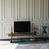 TV Furniture Coral Walnut Green Glass 158x45x40 cm