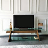 TV Furniture Coral Walnut Green Glass 158x45x40 cm