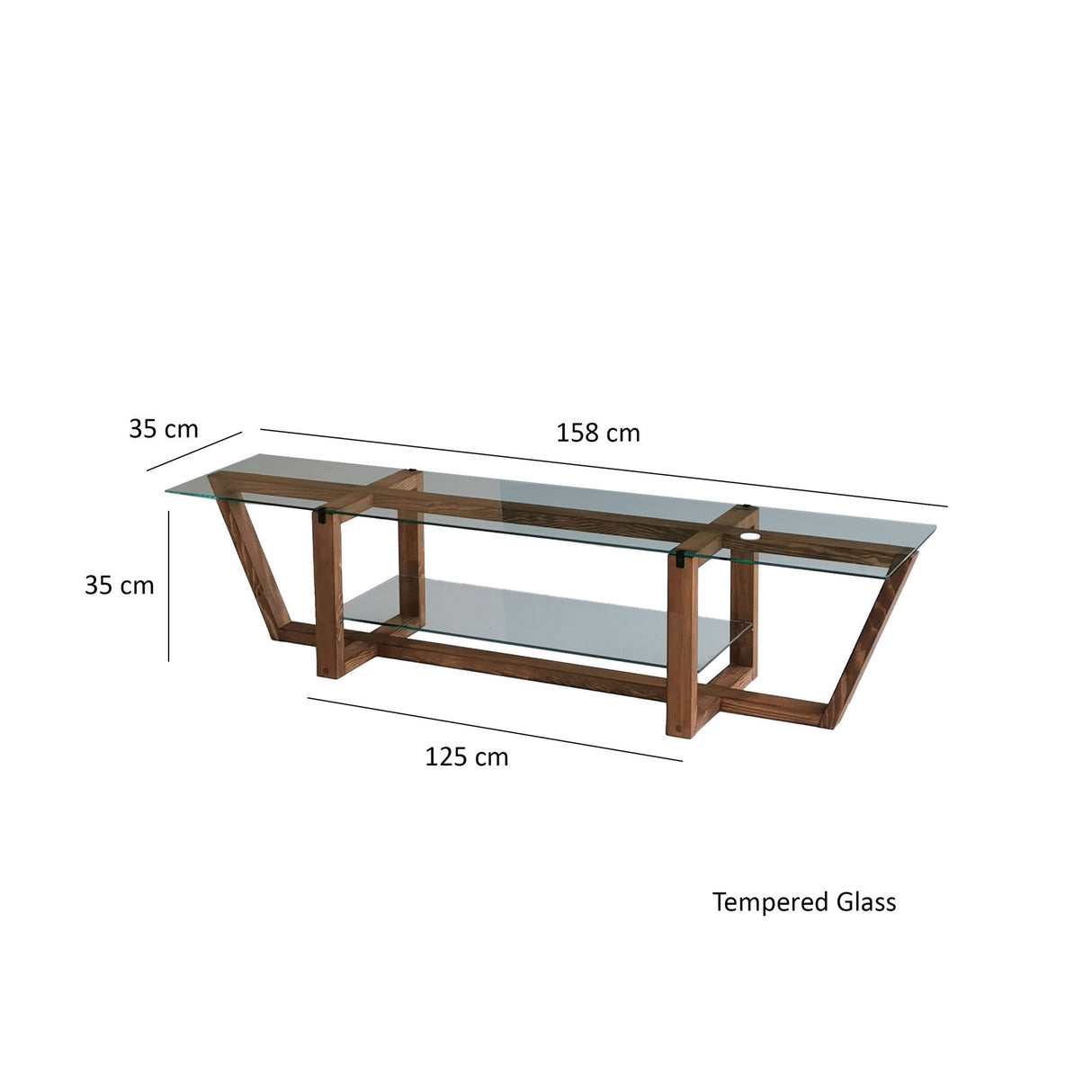 TV furniture amaufi walnut glass 158x35x35 cm