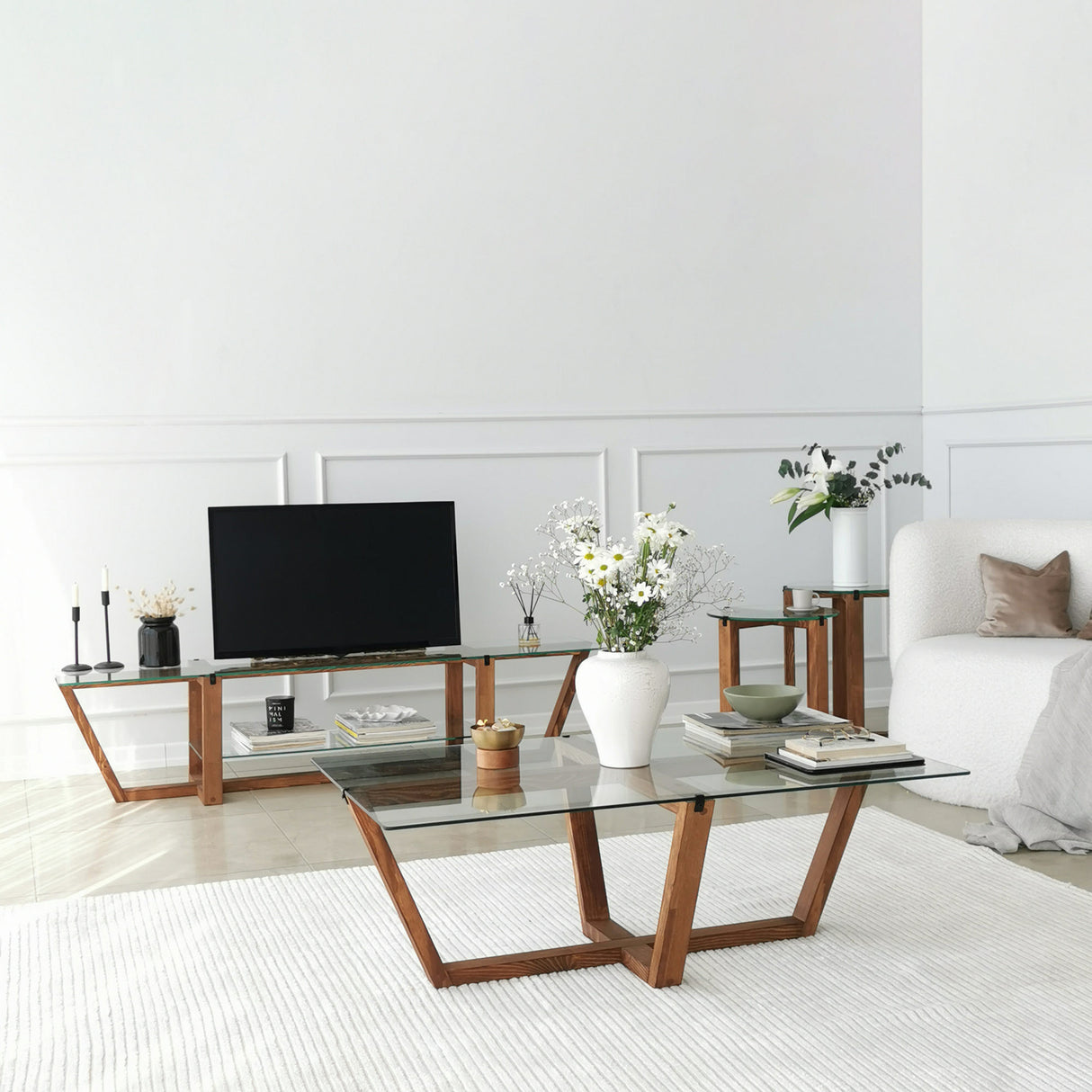 TV furniture amaufi walnut glass 158x35x35 cm