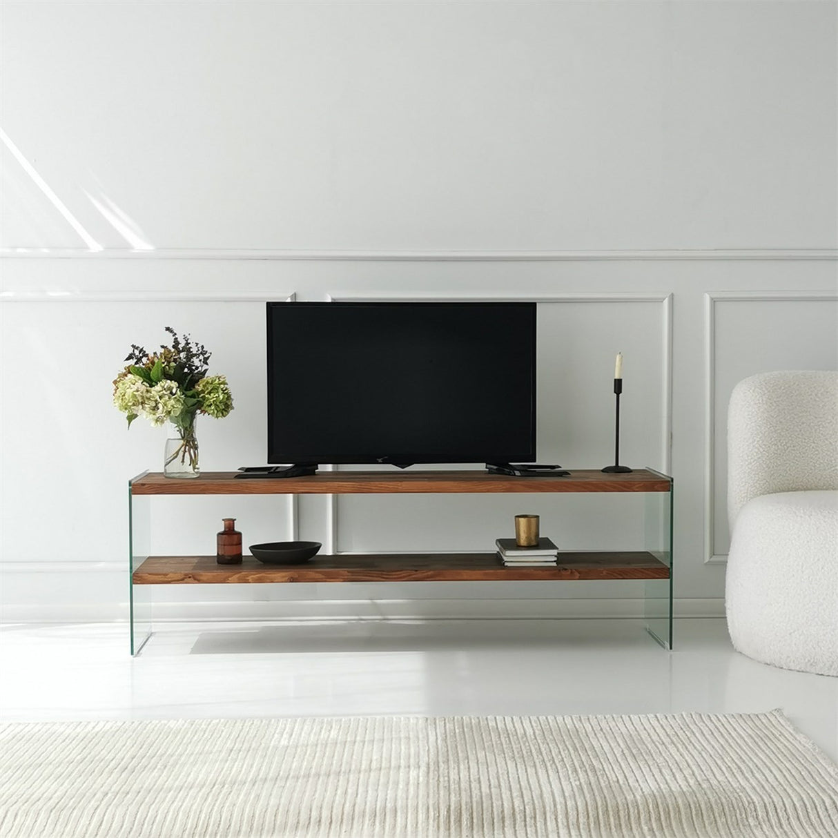 TV furniture aqua natural glass 140x45x35 cm