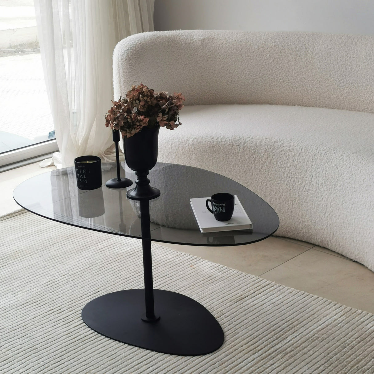 Organic Design Coffee Table Tinted Glass Torpo - Black Metal Frame 