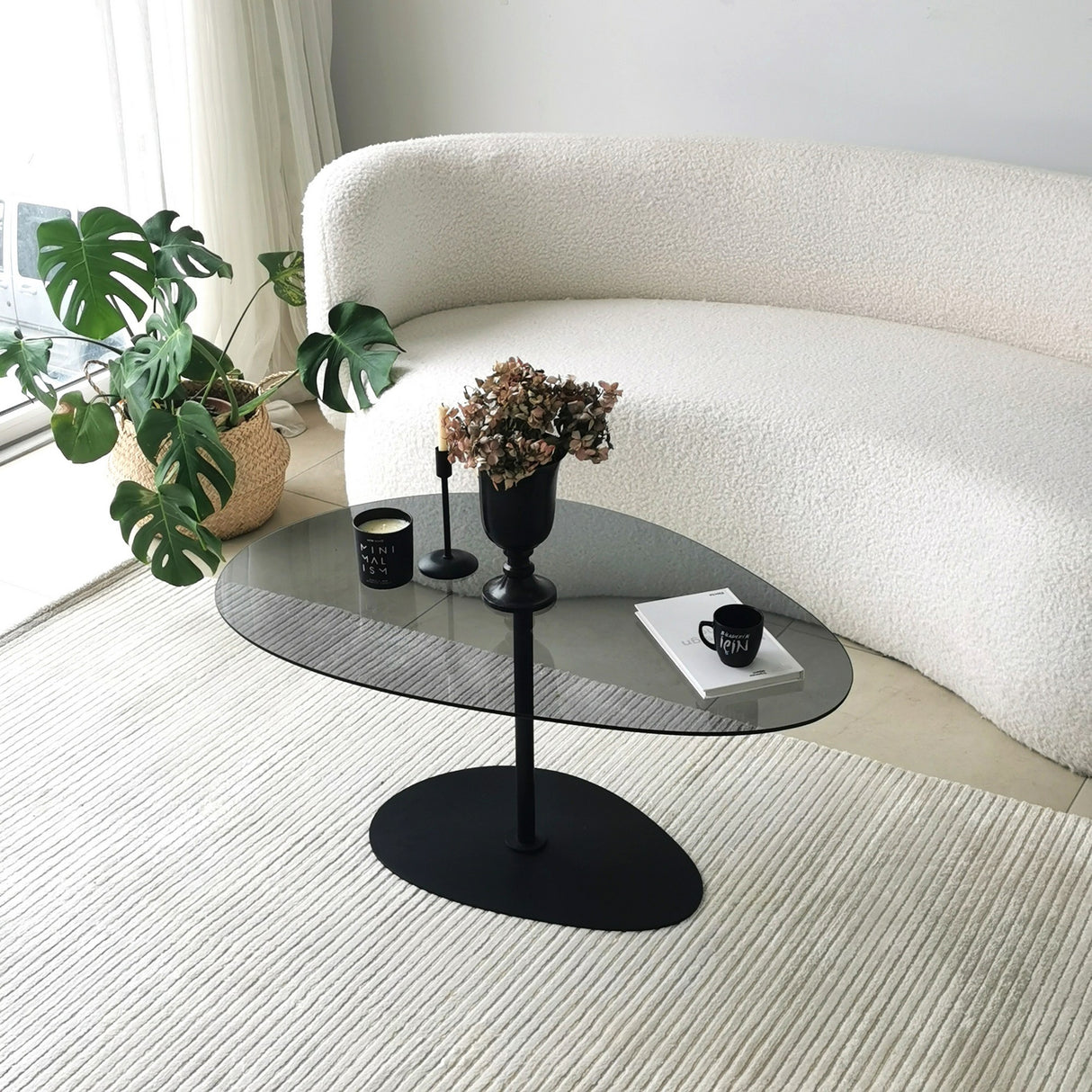 Organic Design Coffee Table Tinted Glass Torpo - Black Metal Frame 