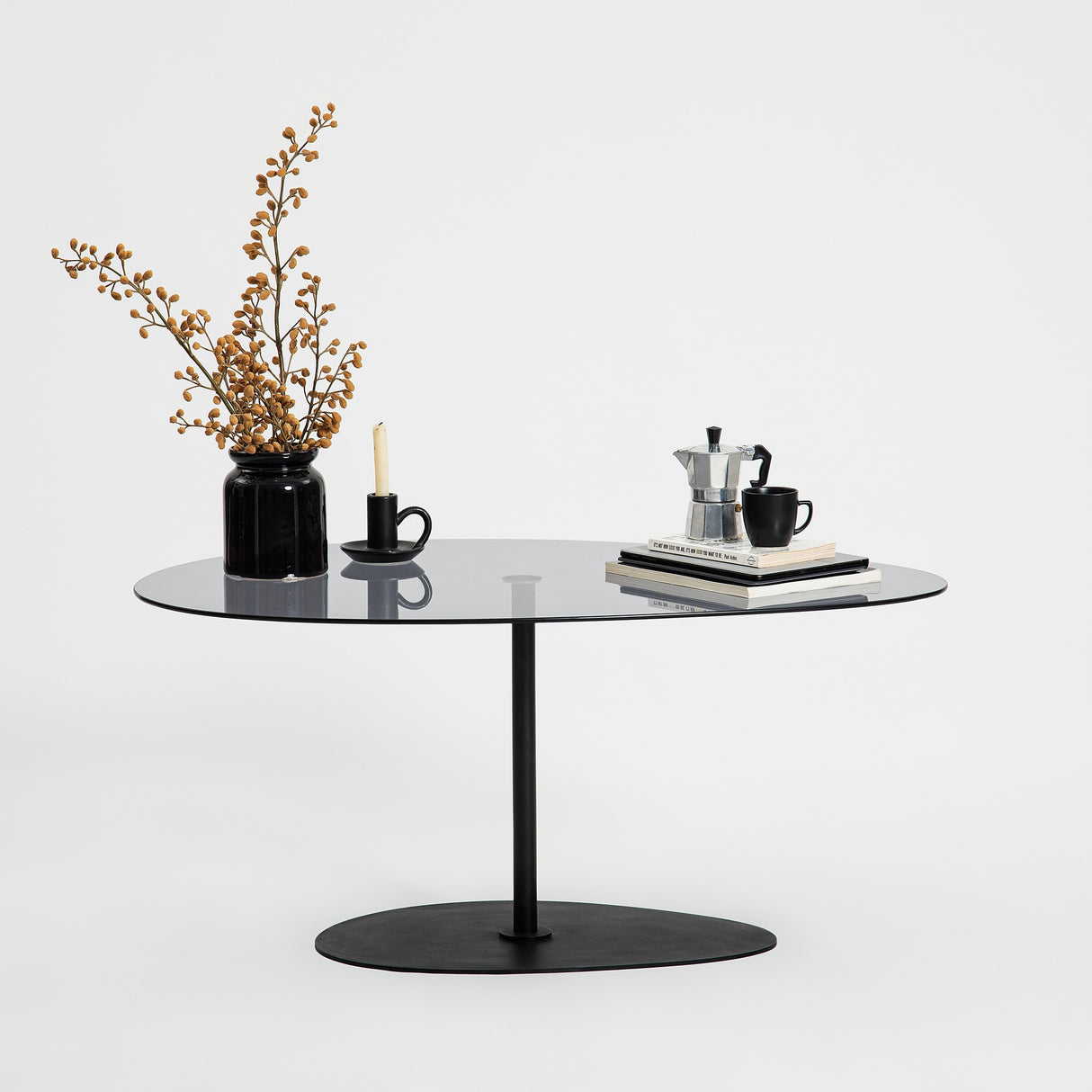 Organic Design Coffee Table Tinted Glass Torpo - Black Metal Frame 