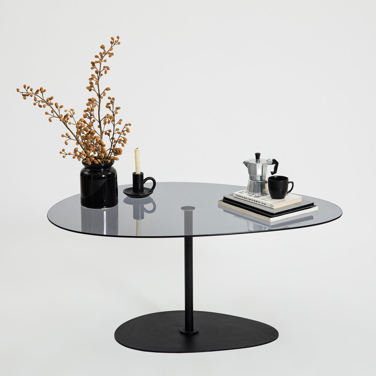 Organic Design Coffee Table Tinted Glass Torpo - Black Metal Frame 