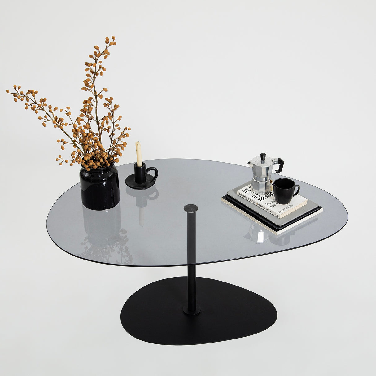 Organic Design Coffee Table Tinted Glass Torpo - Black Metal Frame 