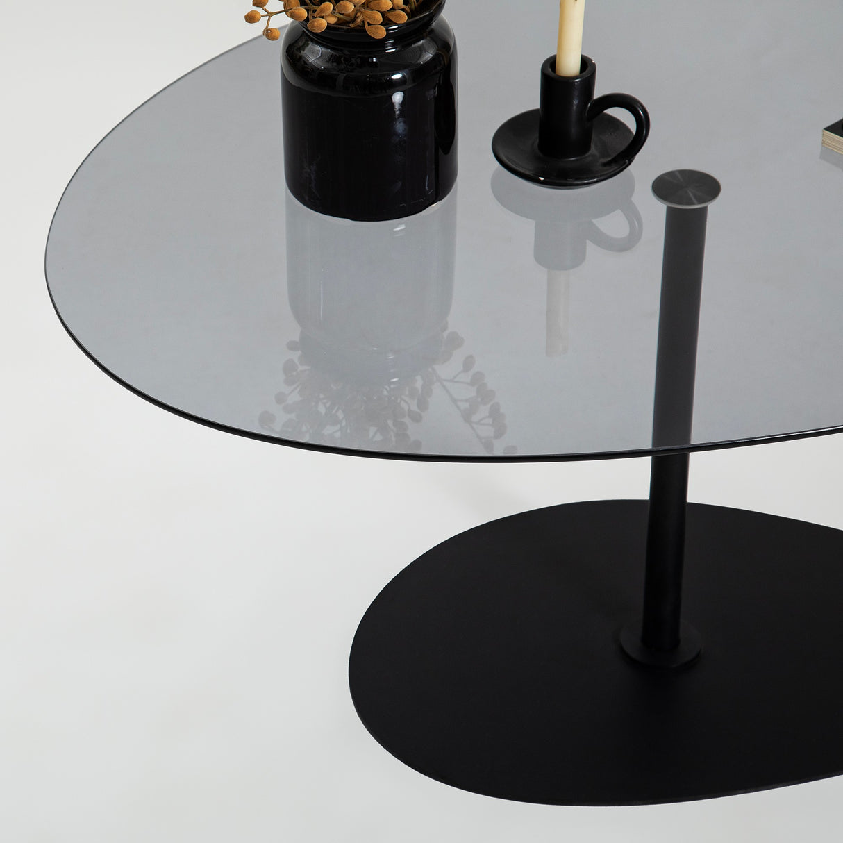 Organic Design Coffee Table Tinted Glass Torpo - Black Metal Frame 