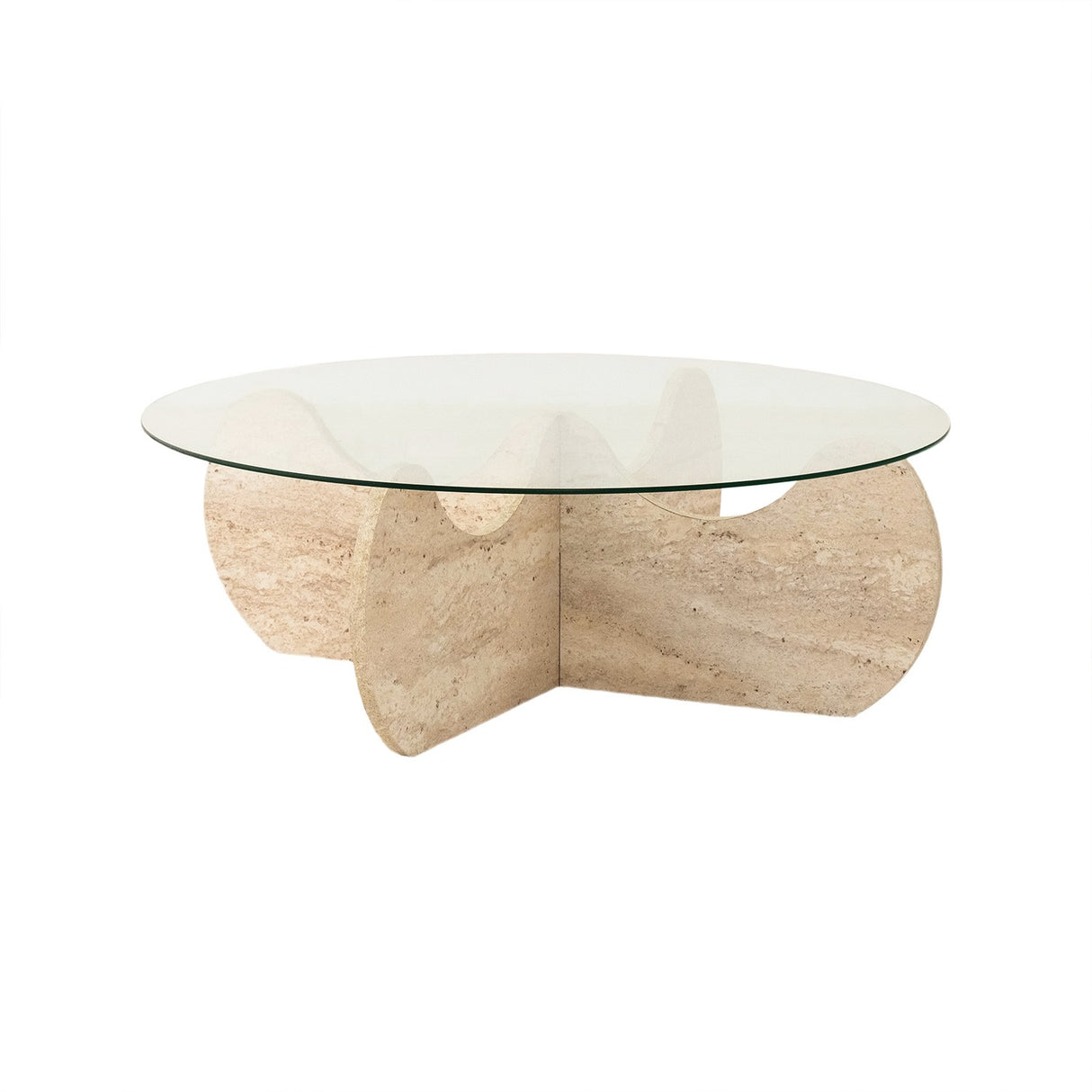 Round Glass Coffee Table 75 cm Travertine - Hima 