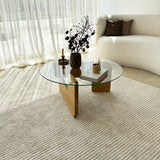 Round Glass Coffee Table Mio - 75 cm - Wooden Base 