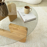 Round Glass Coffee Table Mio - 75 cm - Wooden Base 