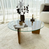 Round Glass Coffee Table Mio - 75 cm - Wooden Base 
