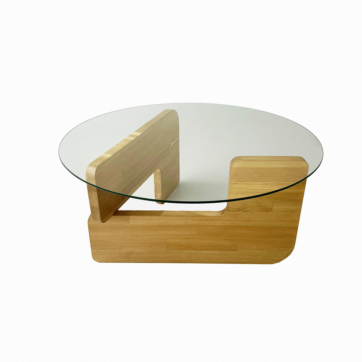 Round Glass Coffee Table Mio - 75 cm - Wooden Base 