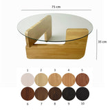 Round Glass Coffee Table Mio - 75 cm - Wooden Base 