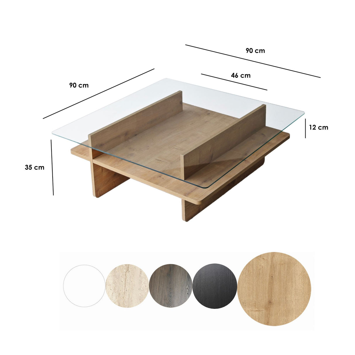 Square Glass Coffee Table Sagu - Sapphire Melamine Base - 90x90 cm 
